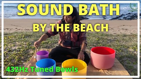 Sound Bath By The Beach - Relaxing Ocean Waves - 432hz Tuned Crystal Singing Bowls