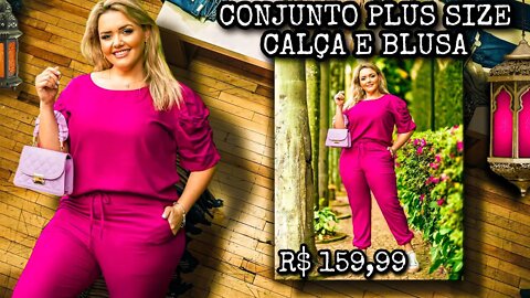 🛑 CONJUNTO PLUS SIZE CALÇA E BLUSA MANGA PRINCESA