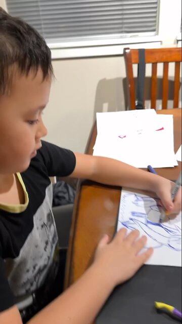 My Kindergartner drawing Manga Character’s face Freehand