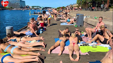 Heat Wave ☀️🇩🇰 Islands Brygge Harbour Bath Beach | Copenhagen Denmark | Bikini Beach 2024 | 4k Walk