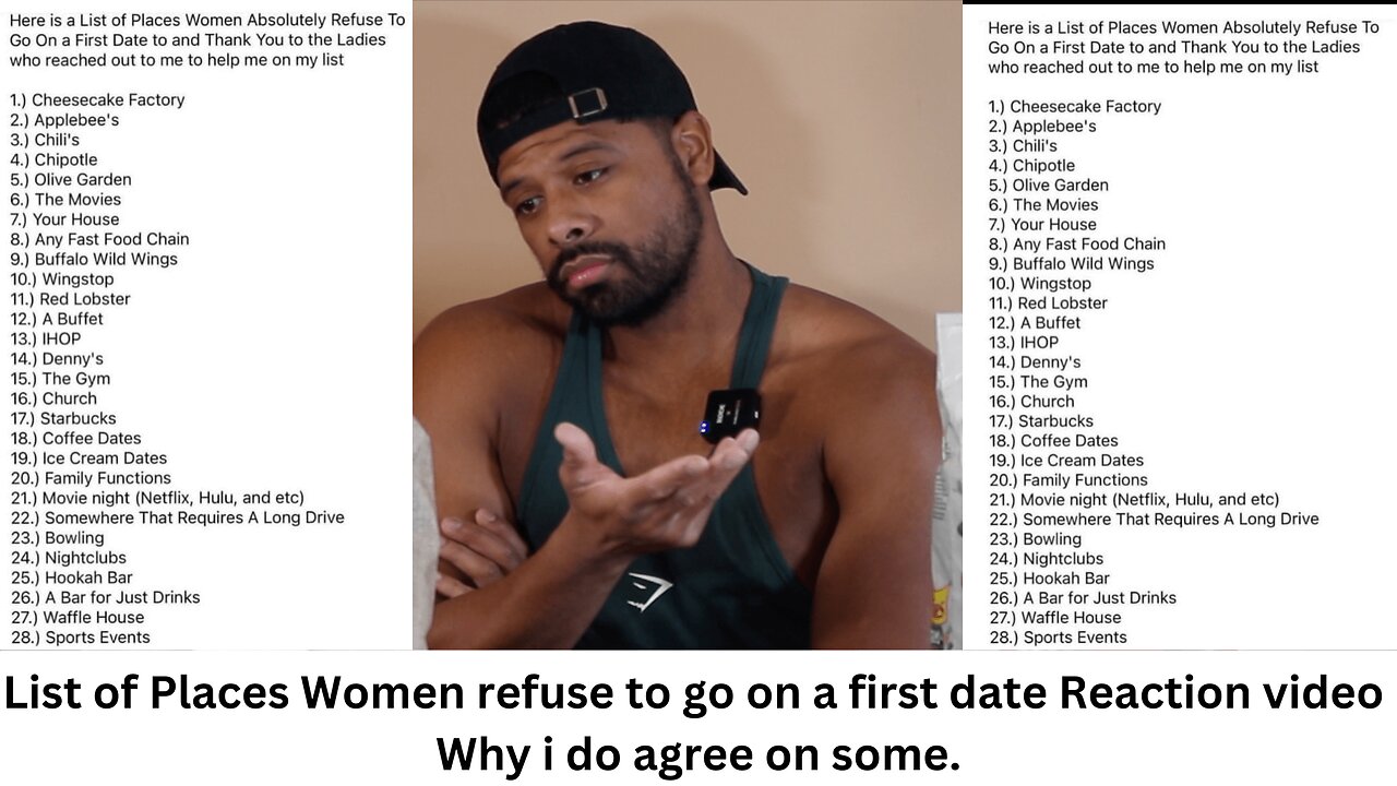 List of Places Women refuse to go on a first date Reaction video | Why i do agree on some.