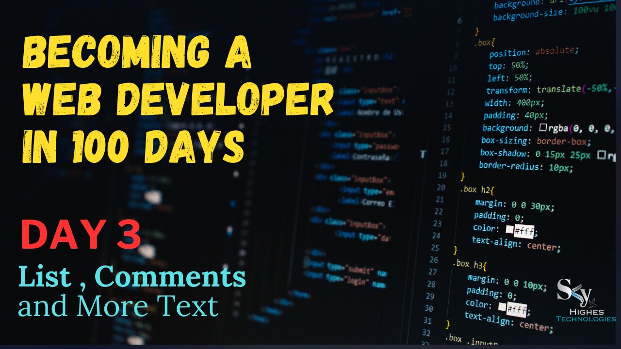 Learn HTML | List, Comment and More Text in HTML | Day - 3 | 100 days of web development 🌏