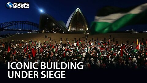 Pro-Palestine rally turns chaotic as iconic building lits up to Israeli flag