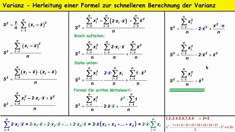 Statistik ►Varianz 2 ► Formel zur schnelleren Berechnung der Varianz herleiten