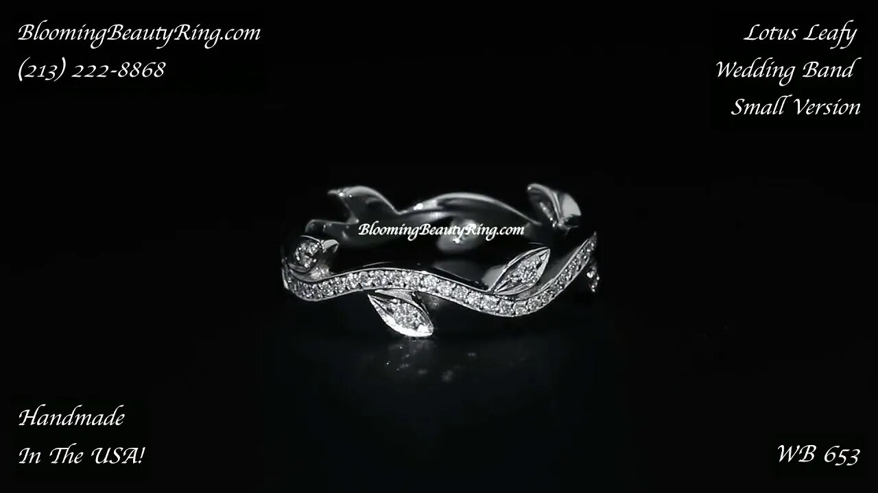 WB 653 Lotus Leafy Diamond Wedding Band Handmade In The USA