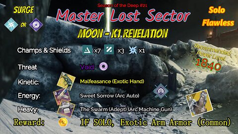 Destiny 2 Master Lost Sector: Moon - K1 Revelation on my Arc Titan Solo-Flawless 6-14-23