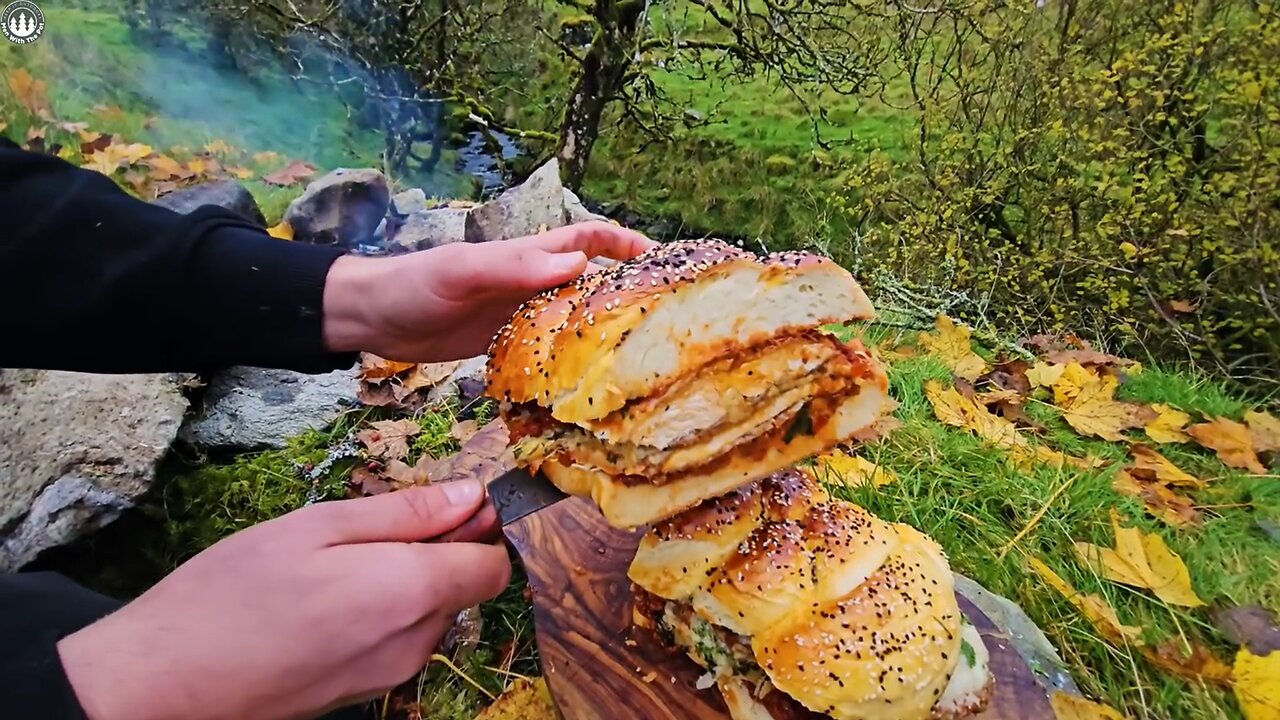 A Giant Chicken Parm Sandwich, only a few people can eat the whole thing. ASMR Outdoor Cooking.