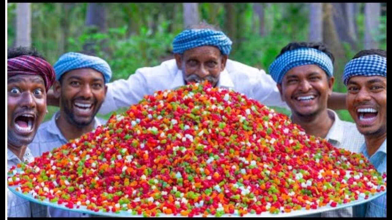 TUTTI FRUTTI | Colourful Papaya Candy with Ice Cream | Papaya Harvesting and Cooking in Village