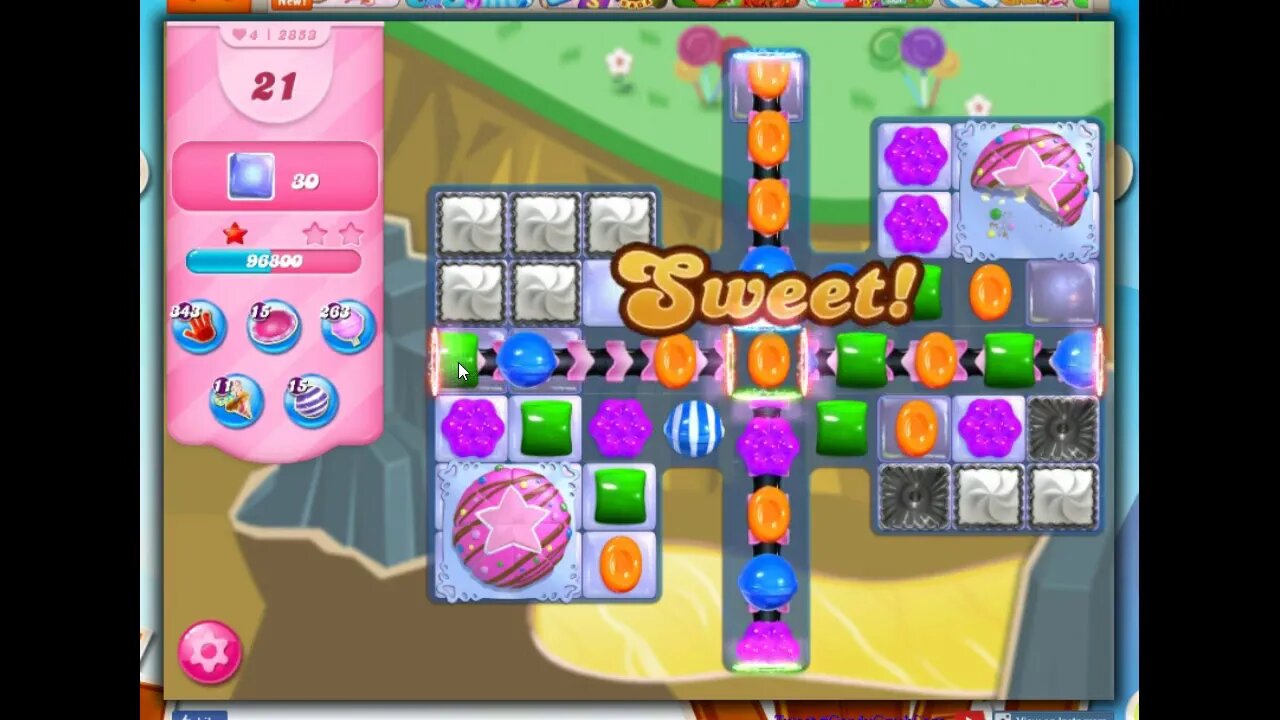 Candy Crush Level 2853 Talkthrough, 25 Moves 0 Boosters