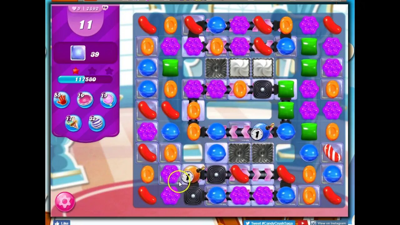 Candy Crush Level 2892 Talkthrough, 20 Moves 0 Boosters