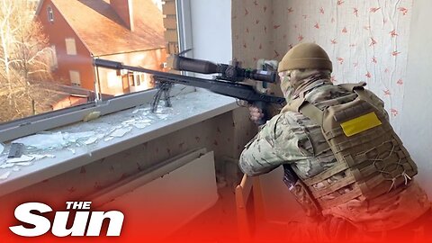 Ukrainian snipers fire at Russian soldiers on urban battlefield