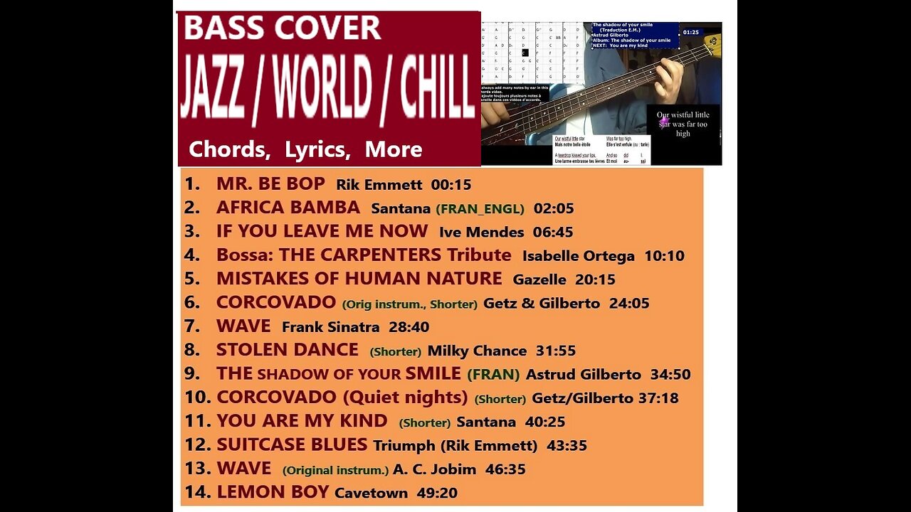 Bass cover JAZZ WORLD CHILL _ On-screen Chords, Lyrics, MORE