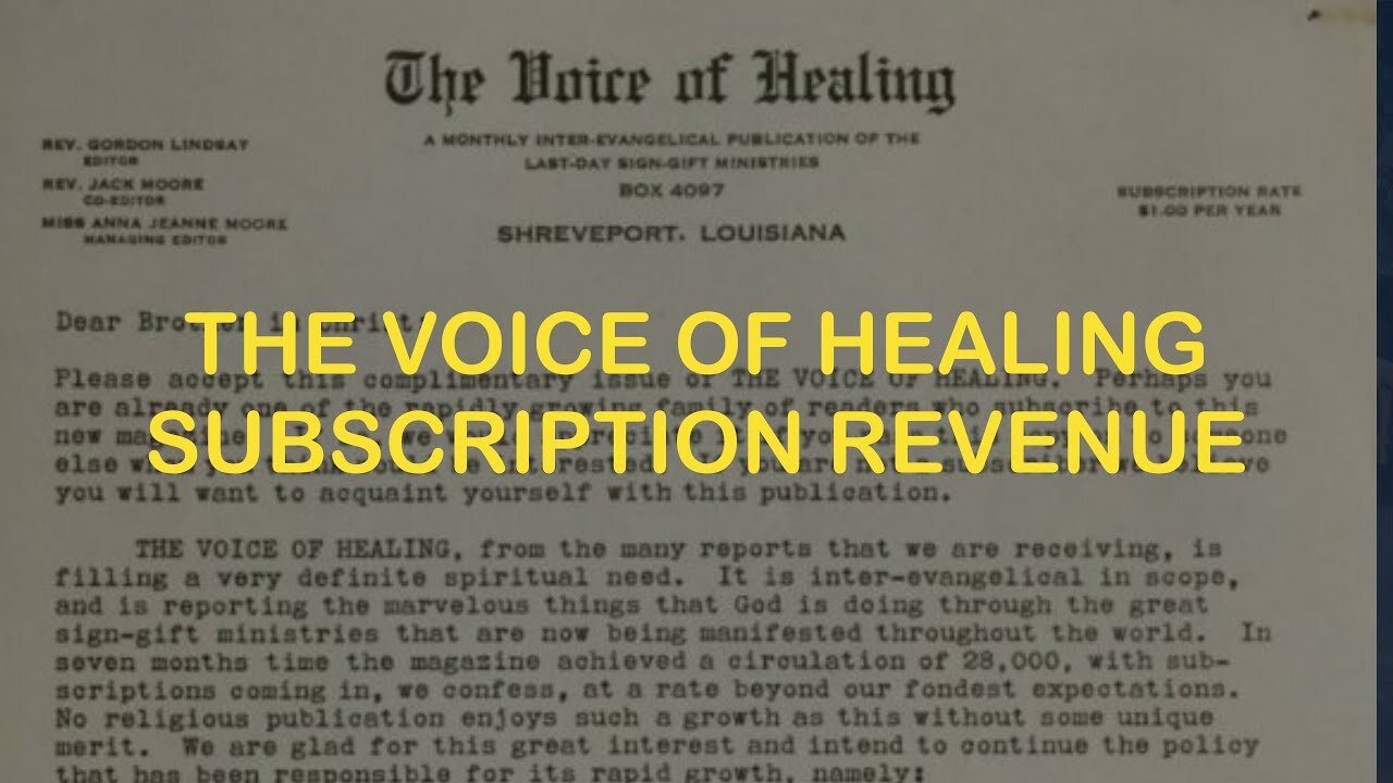 Voice of Healing Subscription Revenue