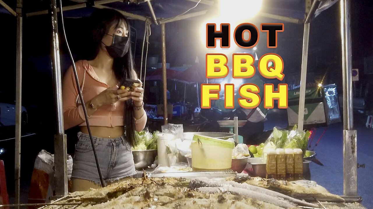 Salt Encrusted BBQ Fish Thailand, beautiful street food vendor