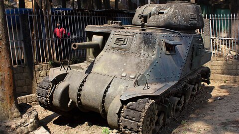 An M3 Lee/Grant tank which hasn't moved an inch since it was abandoned under fire in 1944 at Kohima