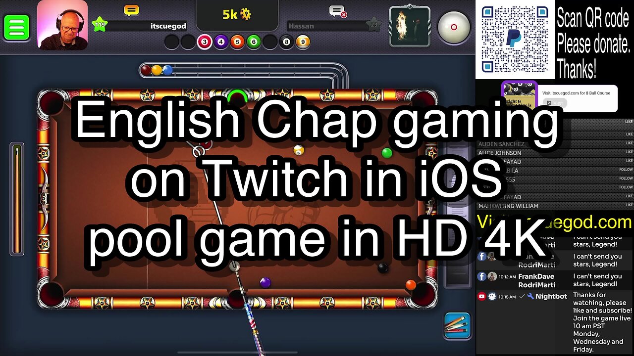 English Chap gaming on Twitch in iOS pool game in HD 4K 🎱🎱🎱 8 Ball Pool 🎱🎱🎱