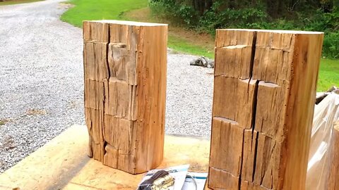 DIY Rustic table lamp from Old Barn Beam