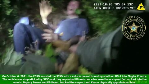 Flagler deputy and K9 Keanu helps apprehend a suspect after a pursuit