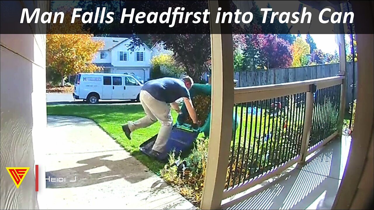 Man Falls Headfirst into Trash Can Caught on Ring Camera | Doorbell Camera Video