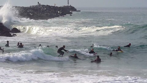 1 Skimboarder Vs. 100 Bodyboarders at The Wedge