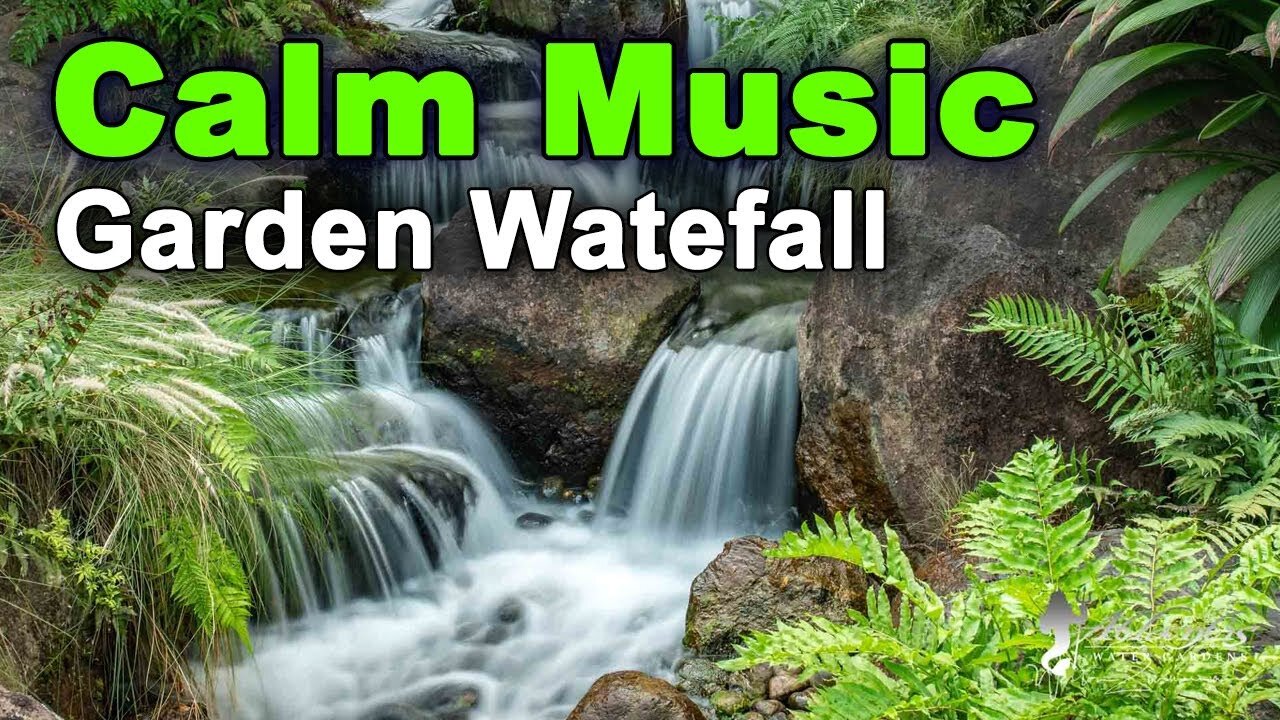 Soft Calming Piano Music + Sounds Of Garden Waterfall For Relaxation & Meditation (ASMR)