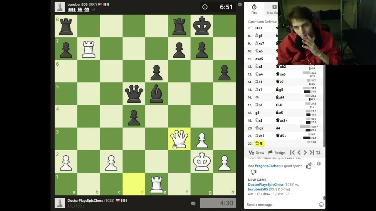 Online Rated Chess Match #12 On PC With Live Commentary