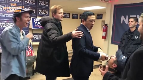 2019 Flashback: Andrew Yang Sprays Whipped Cream Into Mouths of Kneeling Supporters.