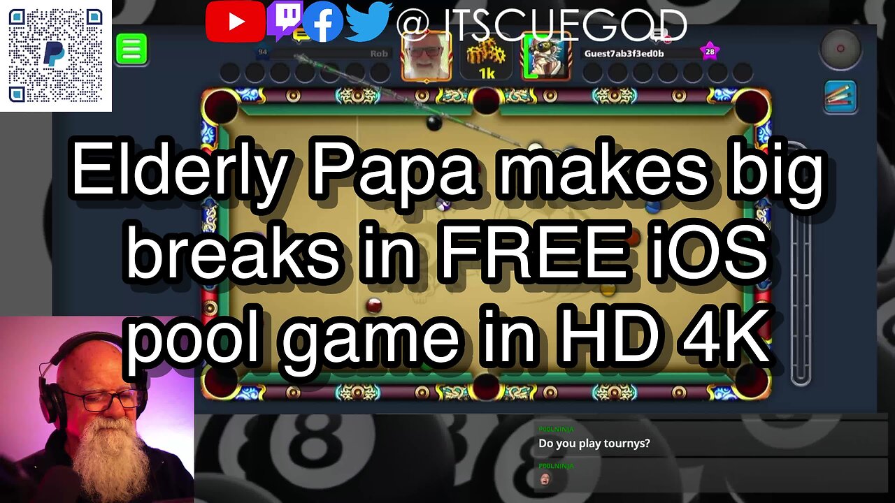 Elderly Papa makes big breaks in FREE iOS pool game in HD 4K 🎱🎱🎱 8 Ball Pool 🎱🎱🎱