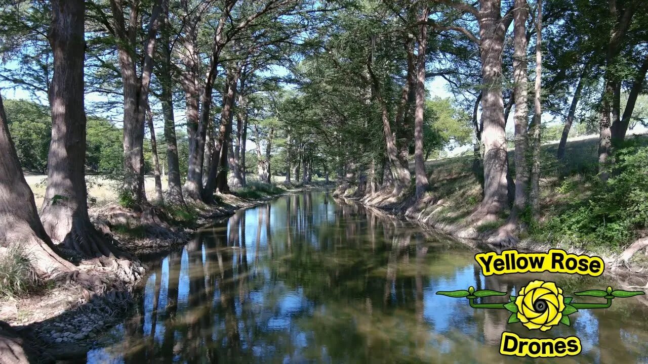 Flying A Drone Over A Peaceful Countryside Stream With Tall Trees Lining The Banks... #short