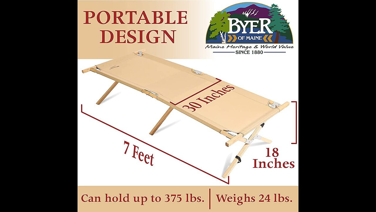 BYER OF MAINE, Allagash Plus, Cot, 76" L X 30" W X 8" H, Lightweight Cot, Extra Wide, Camping C...