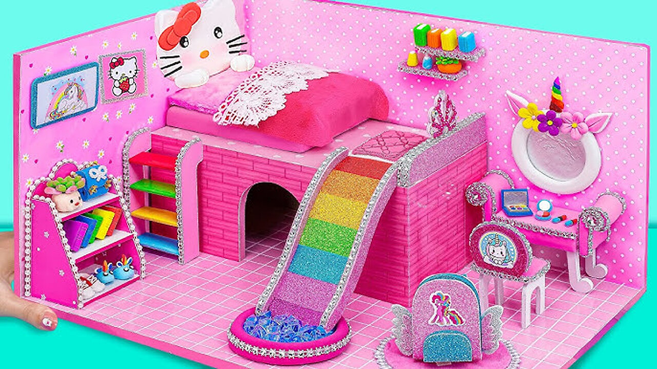 How To Make Hello Kitty House With Rainbow Slide Pool From Cardboard