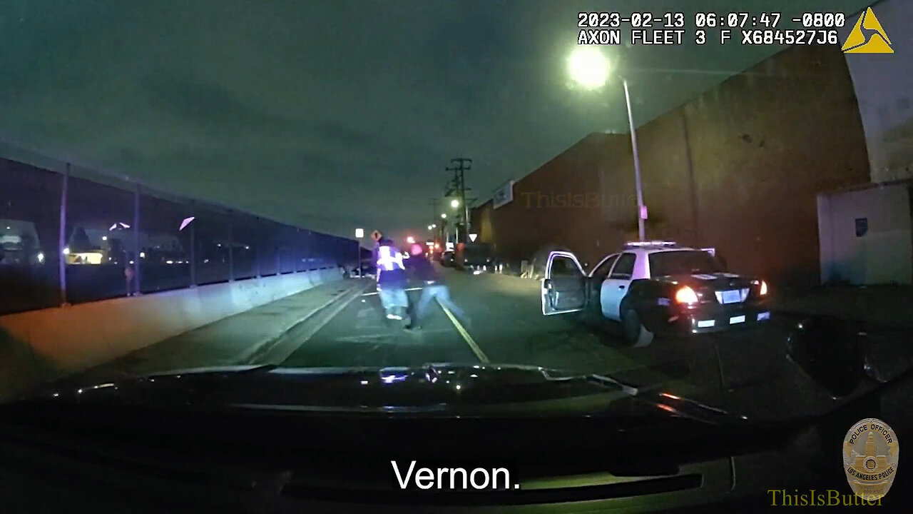 LAPD releases video when an officer pushed a stolen vehicle suspect off a skateboard during pursuit