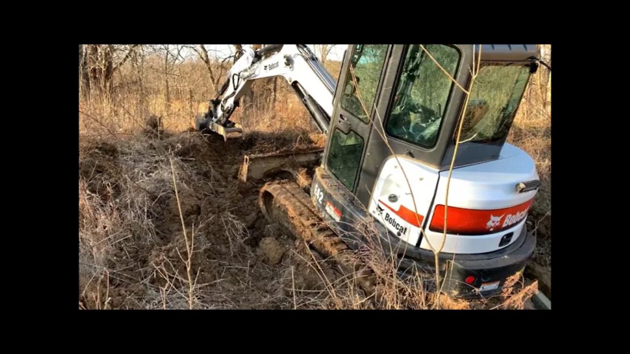 EP 55-3/4! HE GOT MY EXCAVATOR STUCK! Installing Culvert pipe; CTL and Bobcat mini excavator