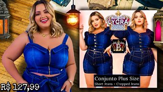 🛑 CONJUNTO JEANS PLUS SIZE [ short Jeans e Cropped jeans] Estica De alta Qualidade