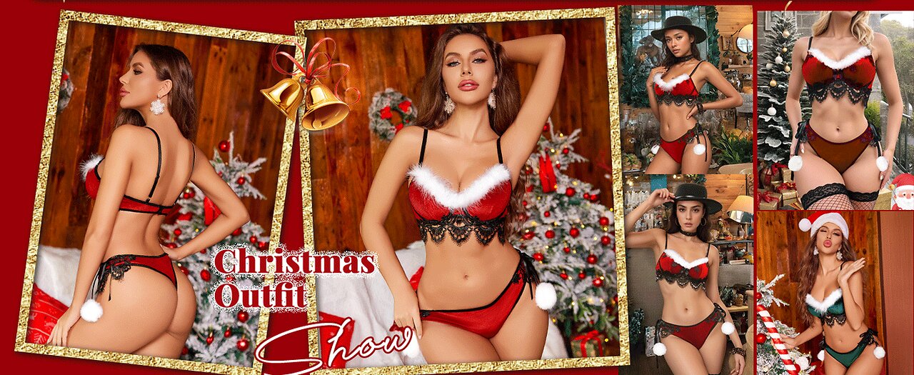 Avidlove Christmas Lingerie Set Contrast Lace Velvet Underwire Santa Outfits for Women