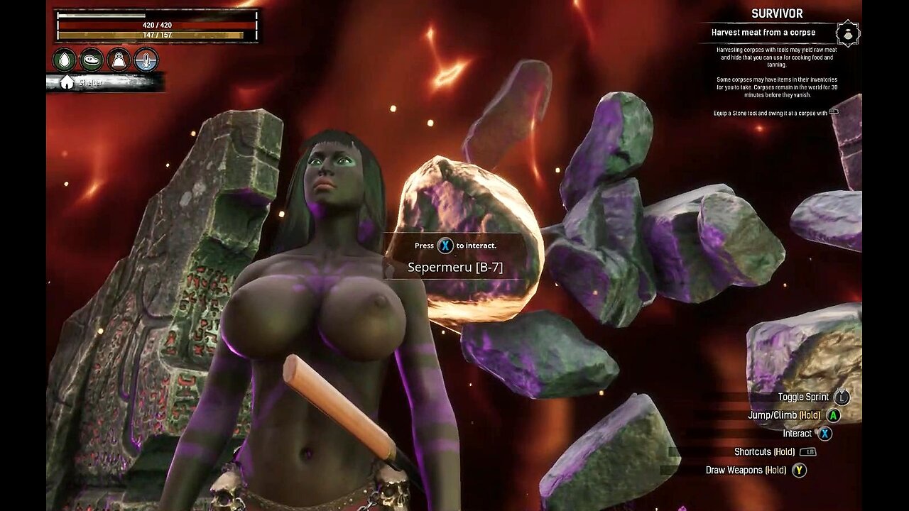 Conan Exiles, farming a sorcerer, Bouncing, Busty, Boobs, breast expansion