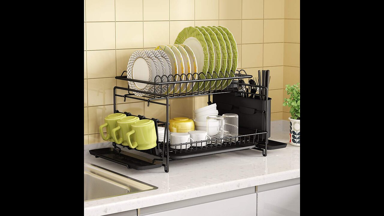 WHIFEA 2 Tier 23.6-37.8 Inch Width Adjustable Over The Sink Dish Drying Rack Stainless Steel Ki...