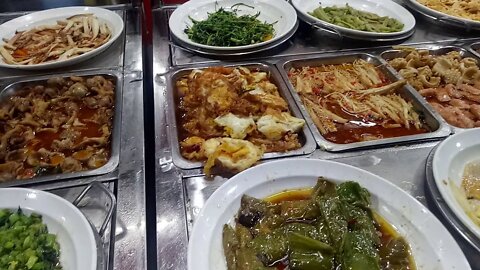 今晚的夜宵12元人民币的自助餐：排骨🍖烧鸭加黑木耳和豆芽饭，中国广东街头食品，垃圾食品，惠阳白石秋长