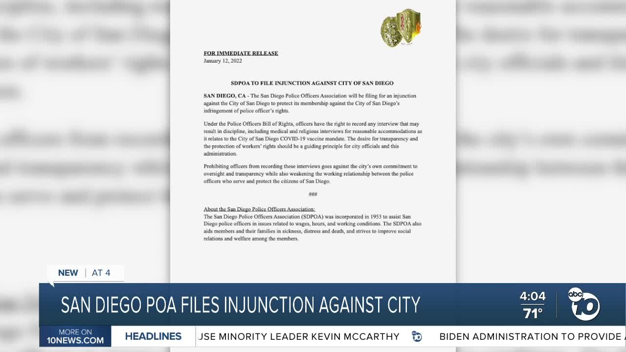 San Diego POA files injunction against city