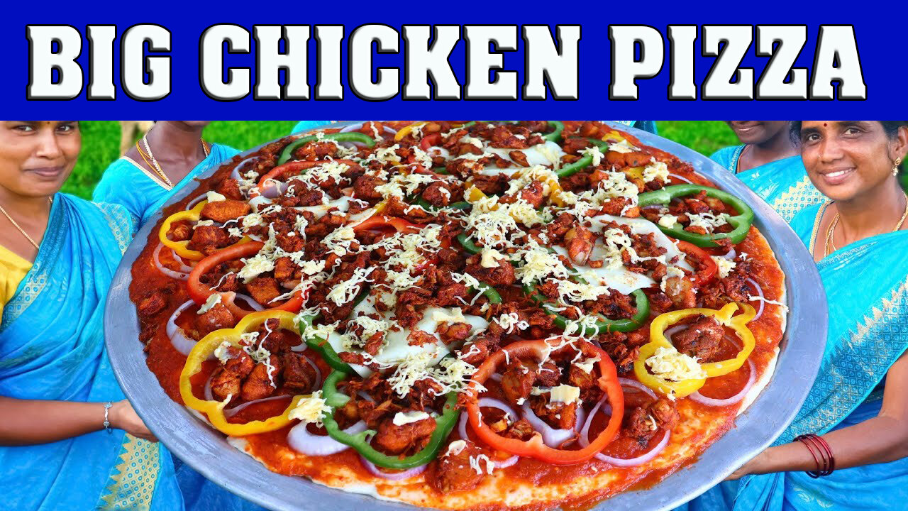 CHICKEN PIZZA RECIPE | World Biggest Pizza Making | Giant Chicken Pizza |