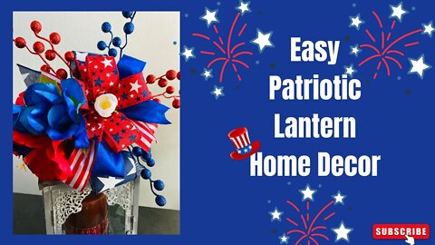 Patriotic Lantern Funky Bow & Ornaments| Marthas Wreath| 4th of July Home Decor| Patriotic Decor