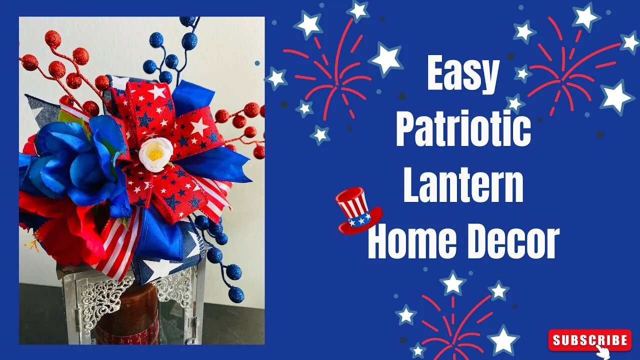Patriotic Lantern Funky Bow & Ornaments| Marthas Wreath| 4th of July Home Decor| Patriotic Decor