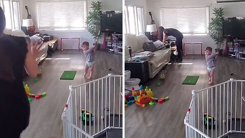 Supermom snags golf ball midair after toddler's living room swing