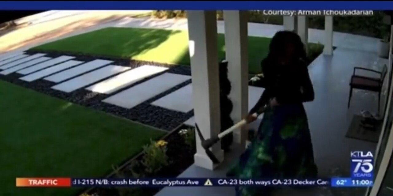 Crazed Woman Smashes Windows With A Pickaxe In CA: KTLA