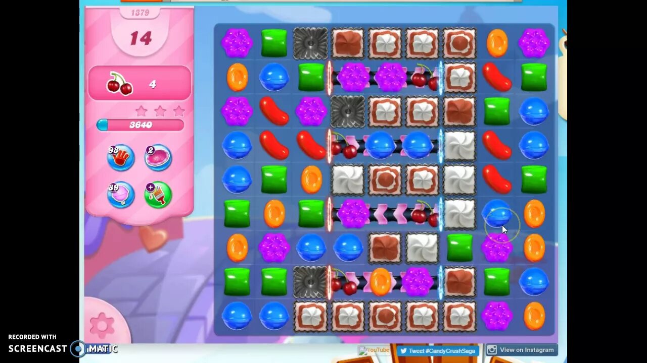 Candy Crush Level 1379 Audio Talkthrough, 2 Stars 0 Boosters
