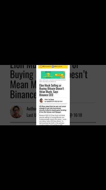 Binance CEO: Elon Musk Selling or Buying Bitcoin Doesn’t Mean Much @AnthonyPompliano #elonmusk