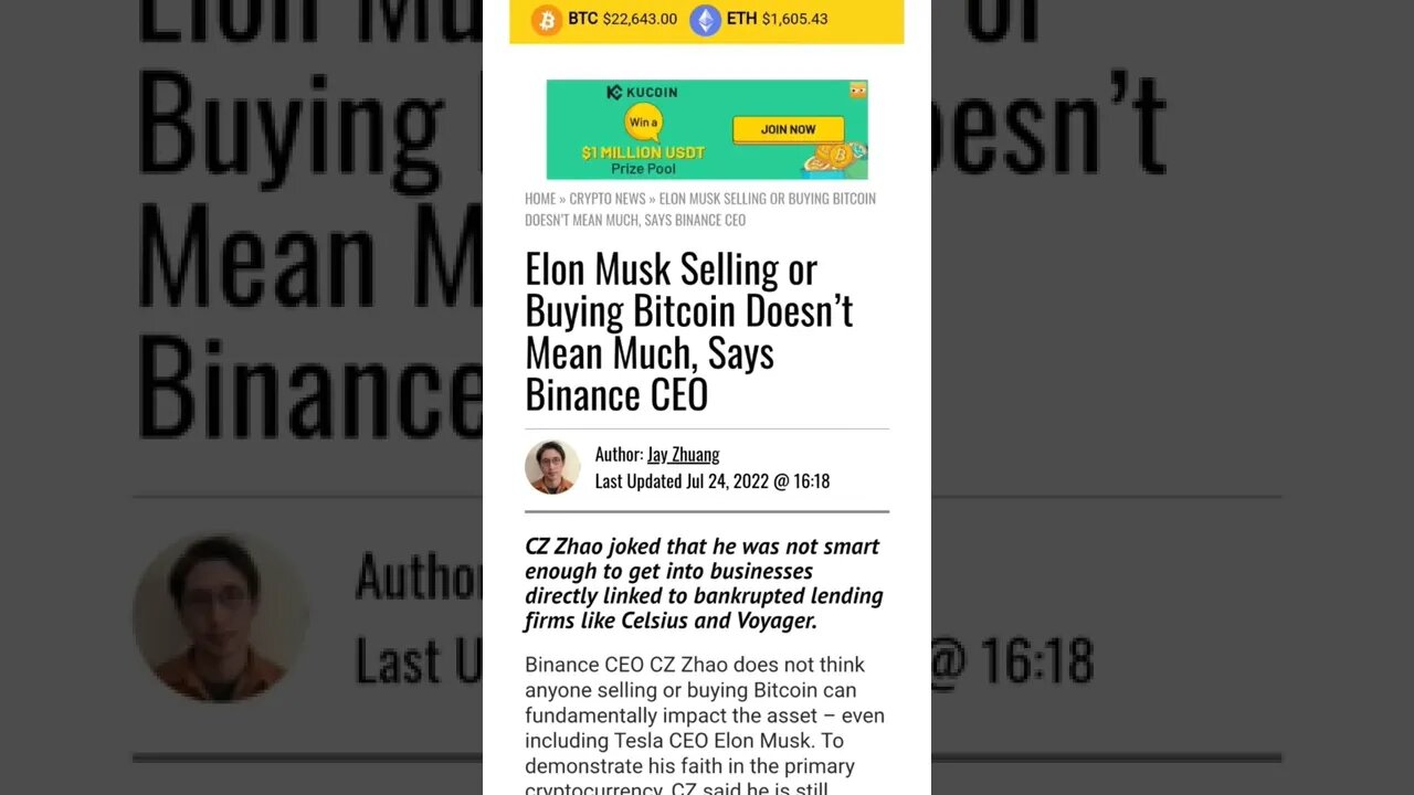 Binance CEO: Elon Musk Selling or Buying Bitcoin Doesn’t Mean Much @AnthonyPompliano #elonmusk