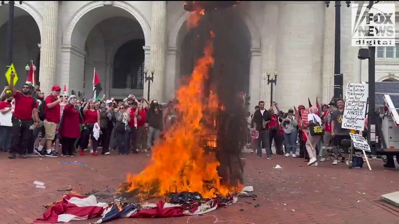 Pro-Hamas Demonstrators Set The American Flag On Fire In D.C.