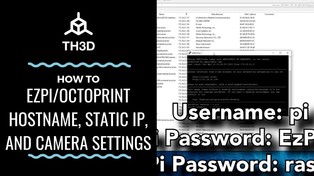 EZPi & Octoprint - How to set Hostname, Static IP, & Camera Settings