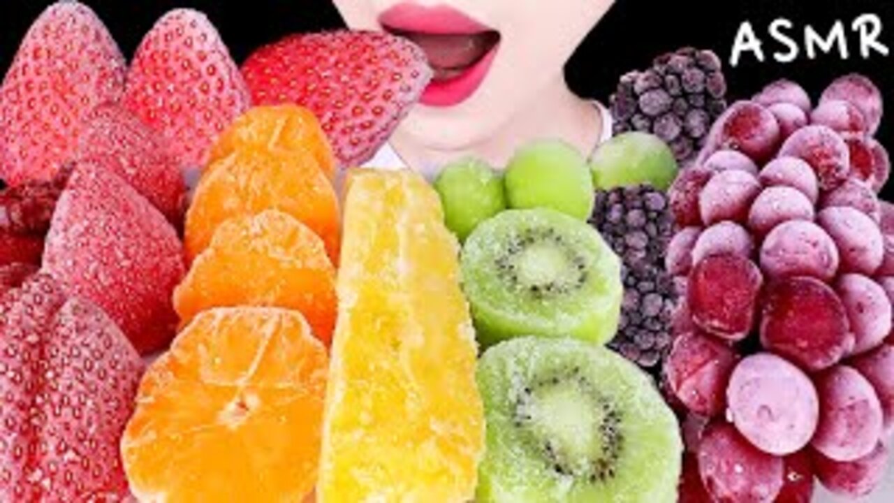 ASMR FROZEN FRUITS STRAWBERRY, GRAPE, KIWI, PINEAPPLE, BLACKBERRY etc. EATING SOUNDS MUKBANG